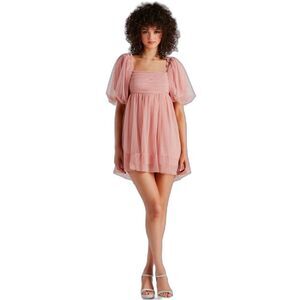 Mable Whimsical Blush Organza Babydoll Muse Chiffon Tulle Swiss Dot Skater Dress